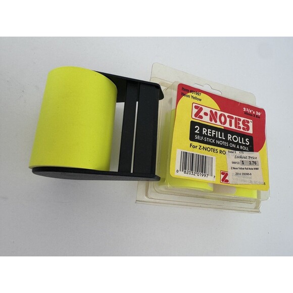 Z-Notes Sticky Notes on a Roll Neon Yellow w/ Dispenser & 2 Refills 26’x2 3/8” - Picture 3 of 3